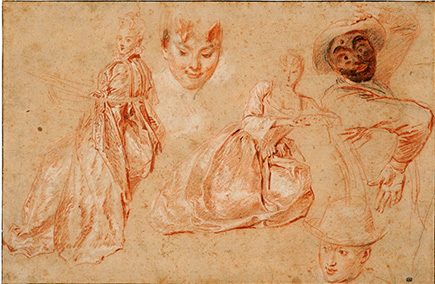 Watteau Drawing Four Studies of a Woman